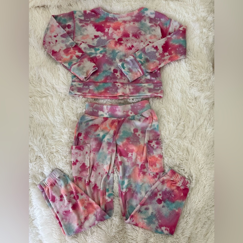 SO Girls Tie Dye Pink Purple Fleece Sweatshirt Jogger Pants Set Size: 7